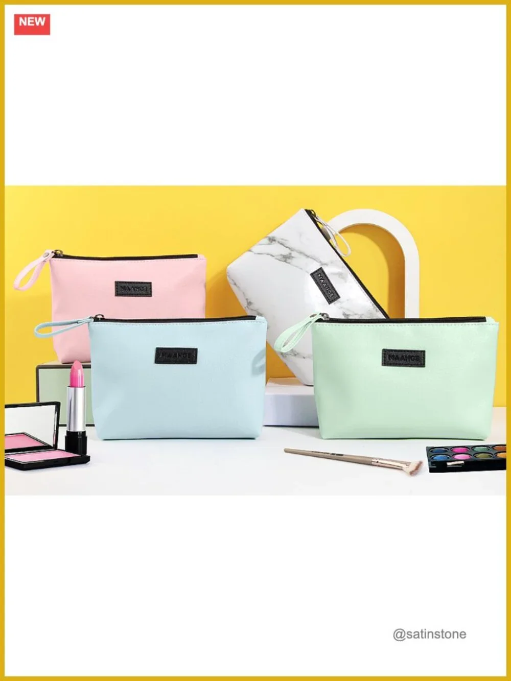 Waterproof PU Leather Small Makeup Bag with Zipper, Travel Cosmetic Pouch with